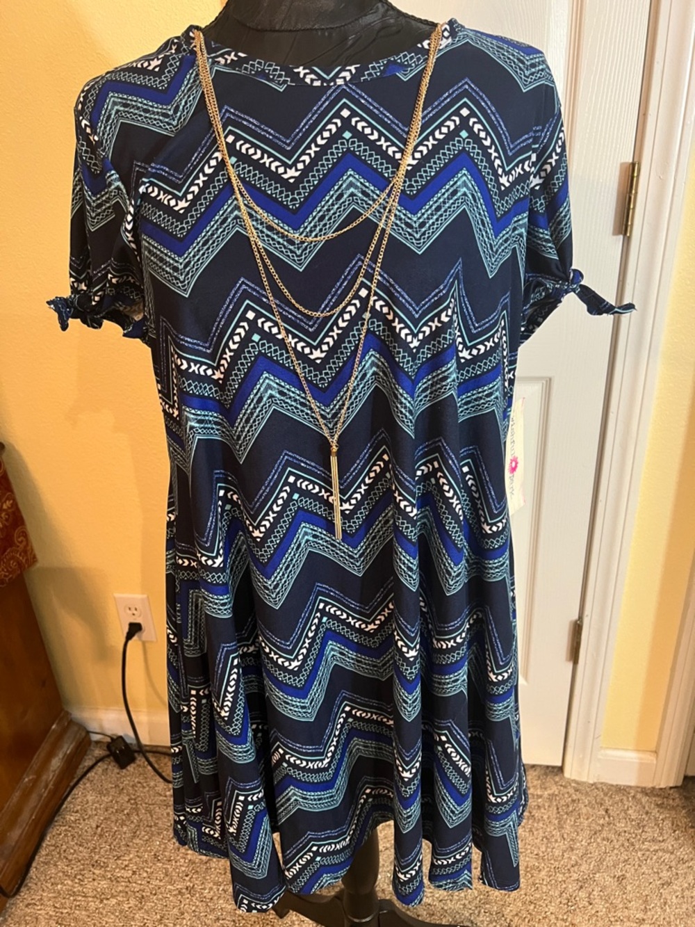 Wishful Park Navy Blue Chevron Midi Dress